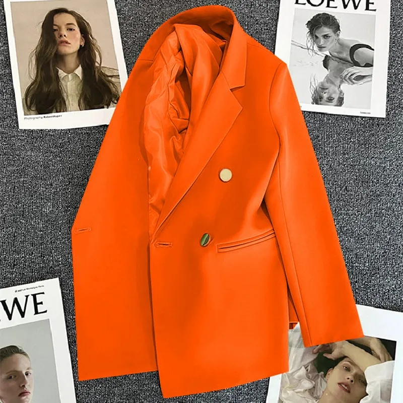 Women's Metal Buckle Suit Jacket - Orange