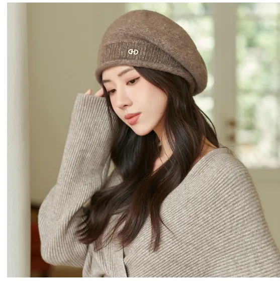 Women's Autumn And Winter Fashionable All match Wool Knitted Hat Coffee - Shop at LoveMi