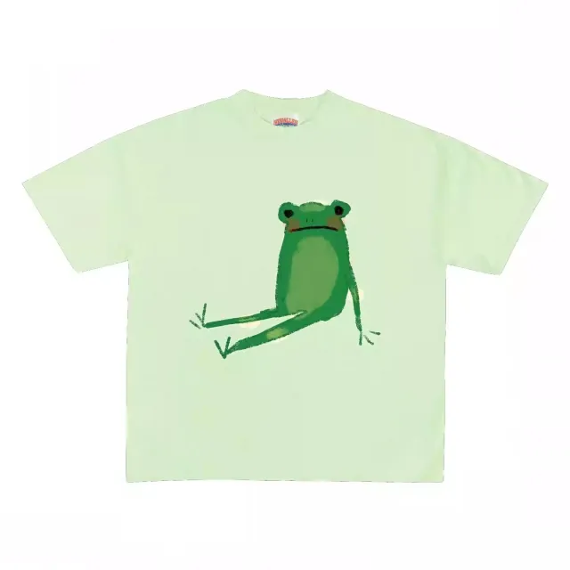 Frog Print T shirt Cute Animal Pattern Spoof Casual All match Light Lemon Green - Shop at LoveMi