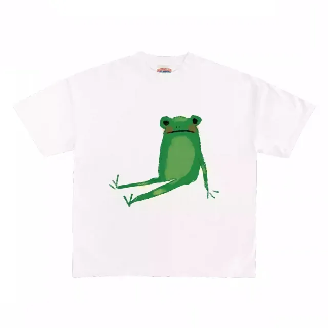 Frog Print T shirt Cute Animal Pattern Spoof Casual All match White - Shop at LoveMi