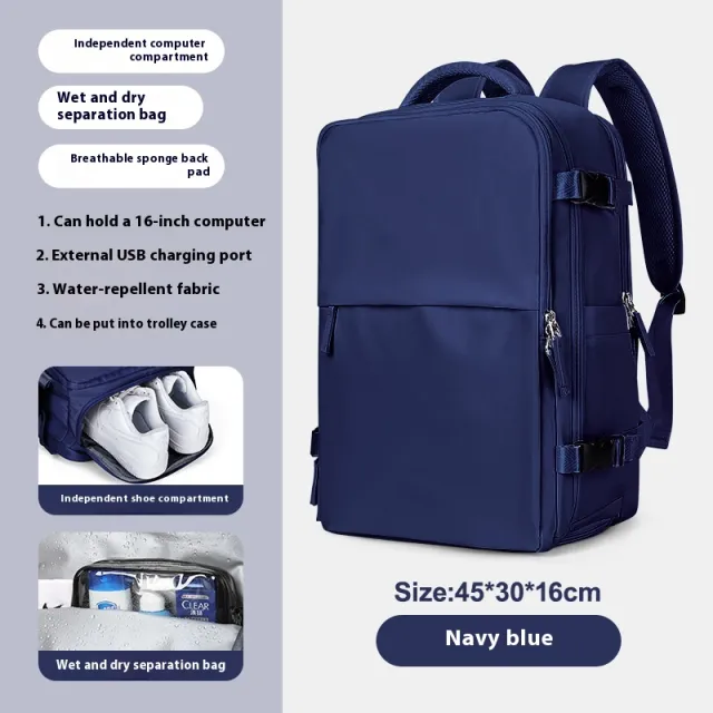 Backpack Women's Large Capacity Travel Men's Business Trip Can Be Expanded Navy - Shop at LoveMi