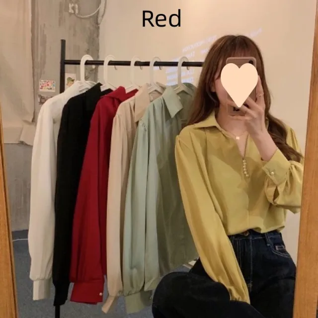 Niche Loose Outer Wear All matching Long Sleeve Top Red - Shop at LoveMi