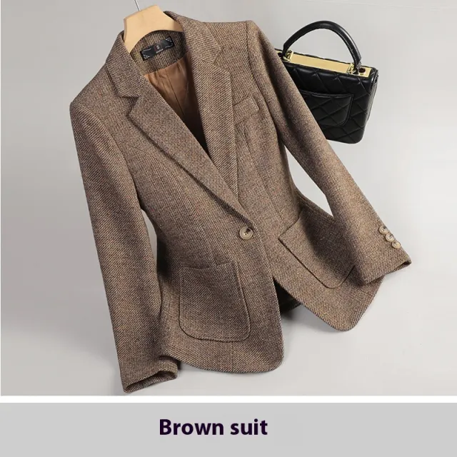 Women's Woolen Quilted Suit Jacket Thick Suit Coffee - Shop at LoveMi