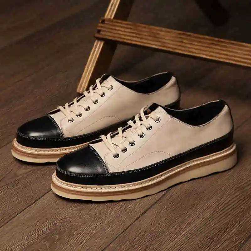 Vintage Handmade Board Shoes Genuine Leather Platform