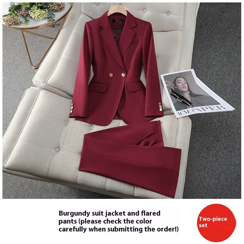 Suit Jacket Business Wear Temperament Annual Meeting Host Suit - Wine Red Suit Bootcut Trousers