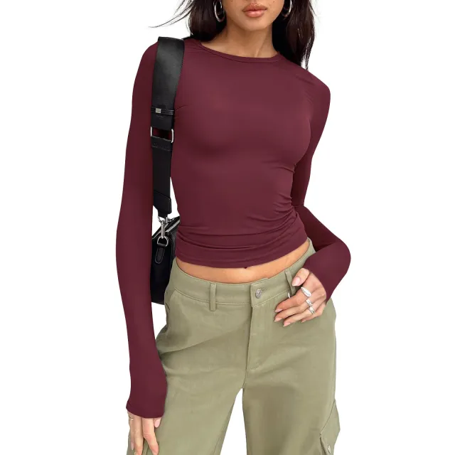 European And American Women's Casual Long Sleeves Wine Red - Shop at LoveMi