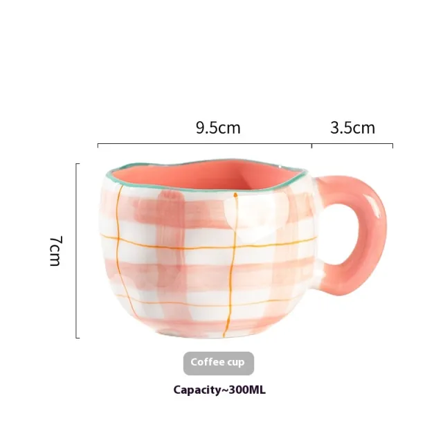 Cute Girl Heart Home Creative Hand pinched Coffee Cup Pink Plaid - Shop at LoveMi