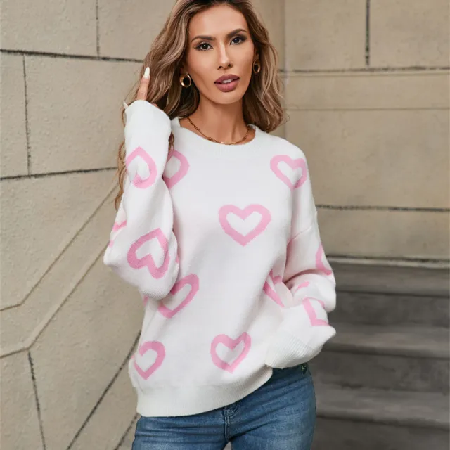 Valentine's Day Round Neck Pullover Plus Size Sweater For Women White - Shop at LoveMi
