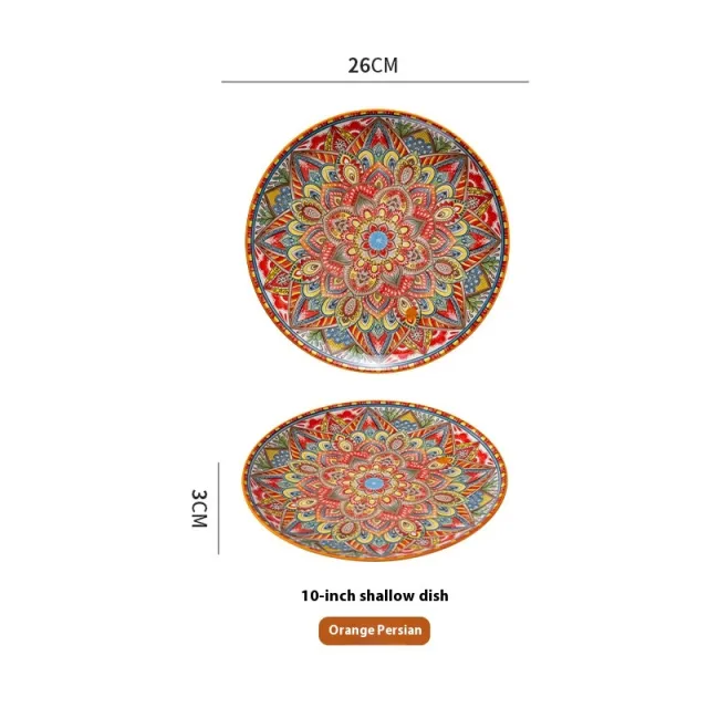 New Bohemian Ceramic Platter Creative Tableware Orange Persian 10 Inches - Shop at LoveMi
