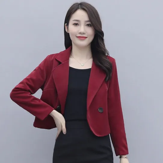 Short Suit Coat Women's All match Wool Top Wine Red - Shop at LoveMi