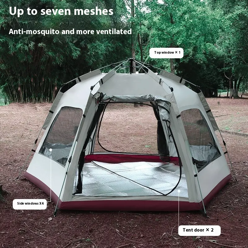 Outdoor Camping Beige Khaki Large Hexagonal Tent