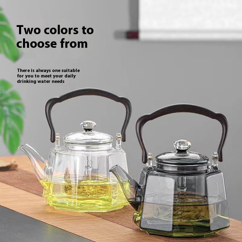 Smoky Gray Glass Octagonal Loop-handled Teapot Household Borosilicate Glass Teapot