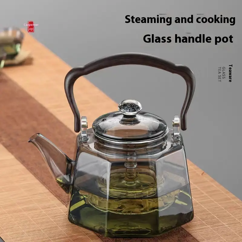 Smoky Gray Glass Octagonal Loop-handled Teapot Household Borosilicate Glass Teapot