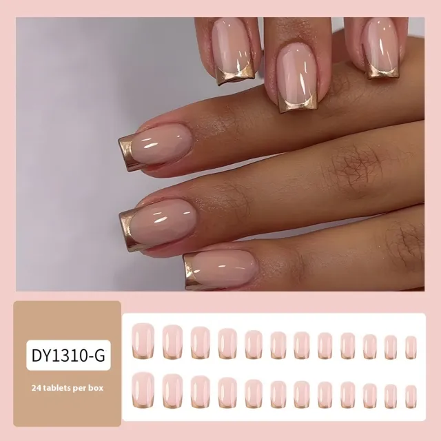 Simple Golden Trim French Nail Tips Wearable Fake Nail Patch Nails Jelly Glue Rub Wooden Stick - Shop at LoveMi