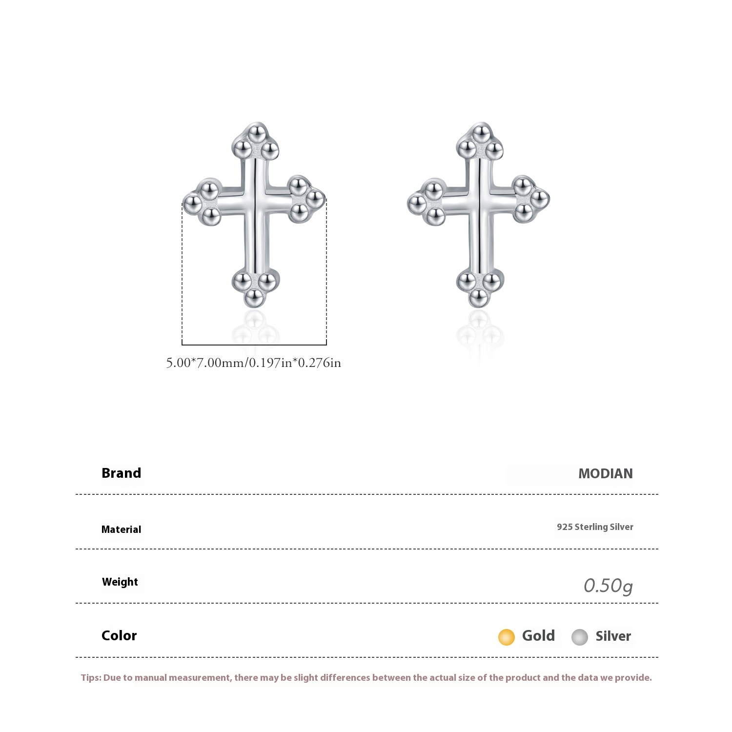 S925 Silver British Retro Mini Cross Stud Earrings