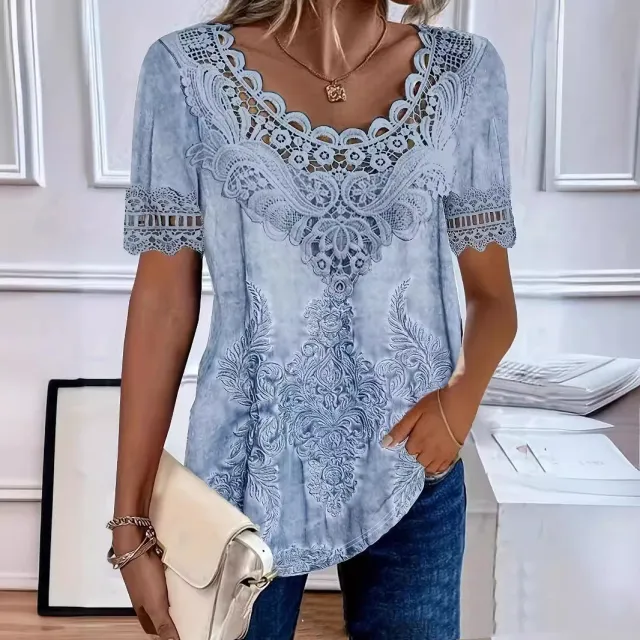Fashionable Elegant Casual Hollow Lace Women's T shirt Hdj001 - Shop at LoveMi