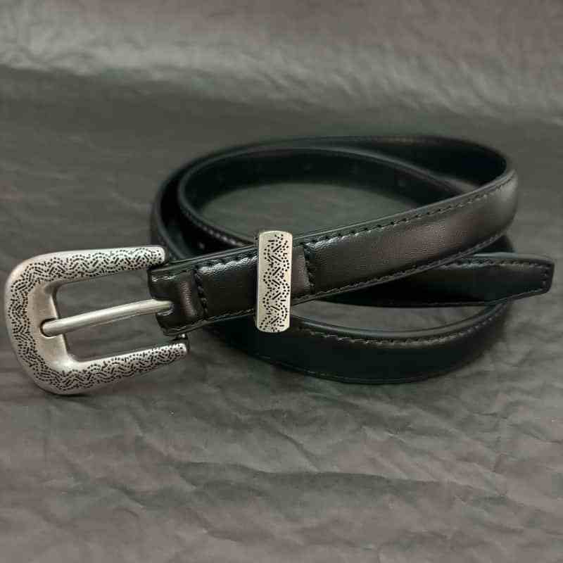 Special-interest Design Thin And Narrow Metal Carved Buckle Women's Leather Belt