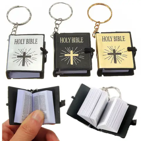 Mini English HOLY BIBLE Key Chains Real Paper Readable