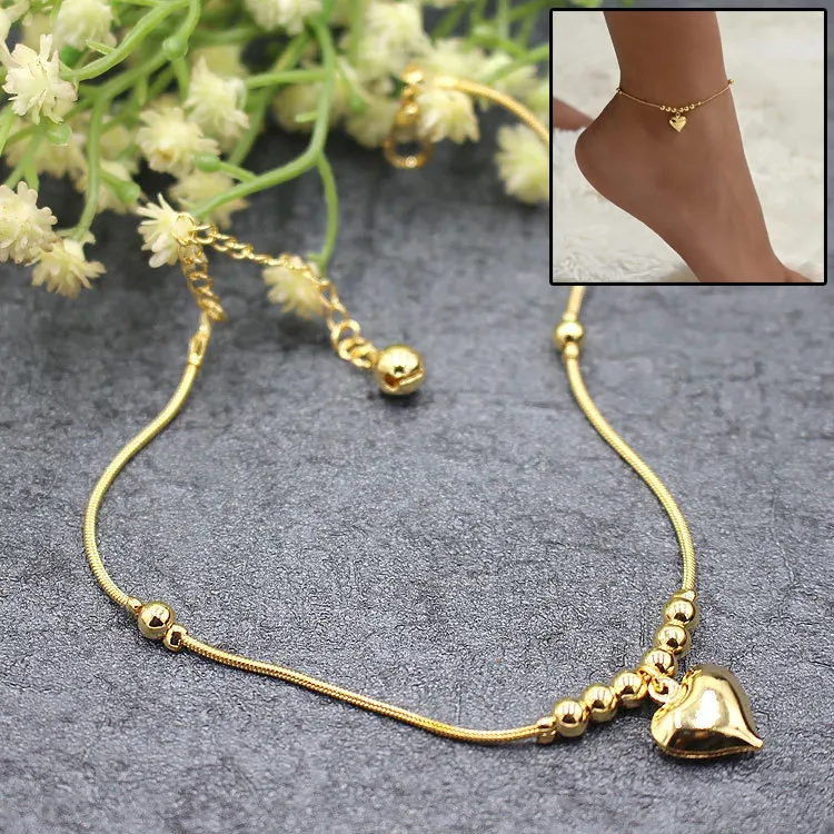 Gothic Gold Color Heart Pendant Anklet