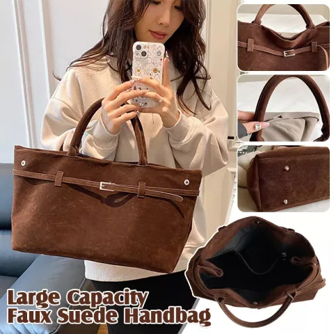 Decorative Design Solid Faux Suede Handbag Large Capacity Casual