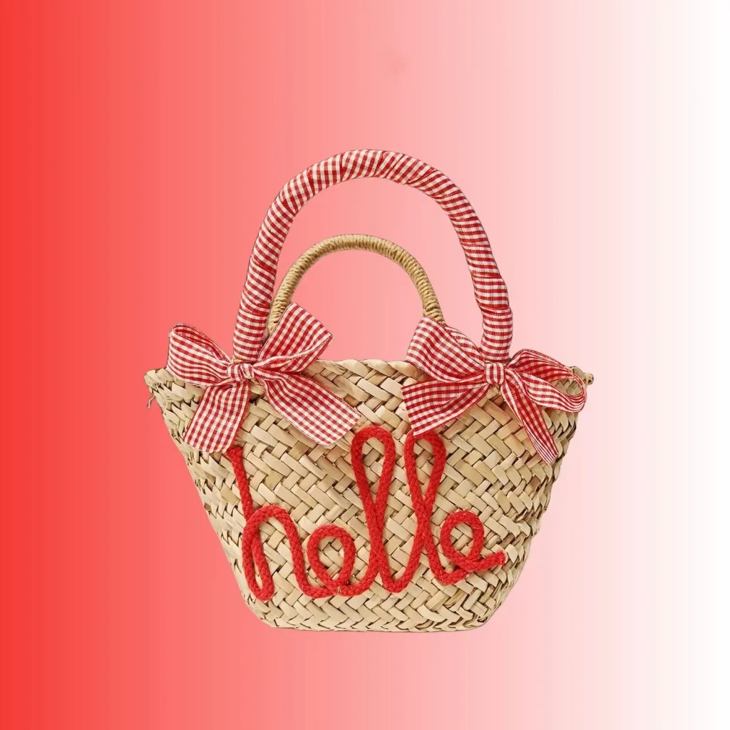 Customized Letter Woven Candy Colored Handbag - Red