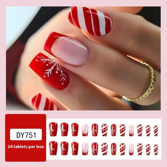 Christmas Snowflake Stripes Fake Nail Patch Patch Suit Td149 Tdy751 - Shop at LoveMi