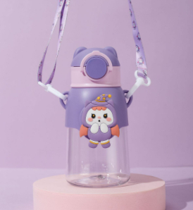 Dopamine Cartoon Plastic Cup Outdoor Travel Portable With Rope Handle Plastic Sippy Cup