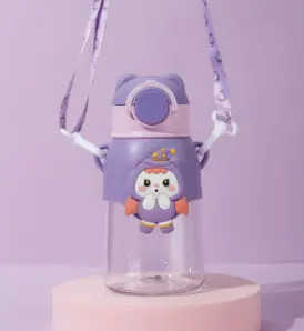 Dopamine Cartoon Plastic Cup Outdoor Travel Portable With Rope Handle Plastic Sippy Cup