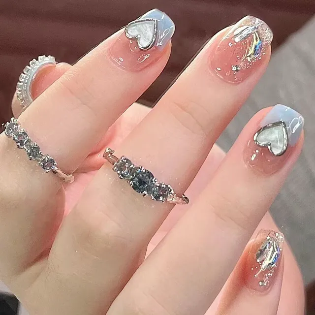 Ice Blue Butterfly Removable Nail Tip Wear Manicure Glue Style - Shop at LoveMi