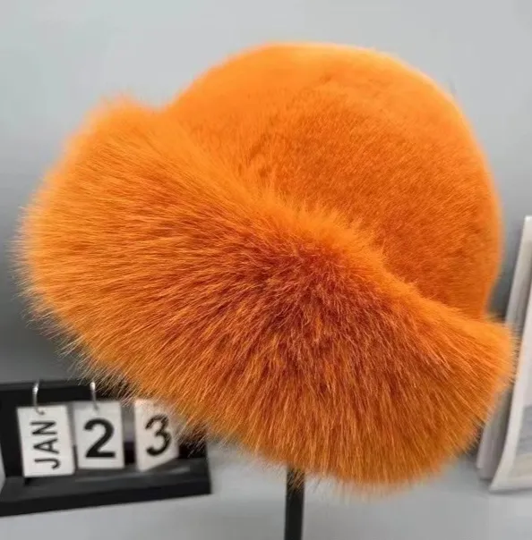 Fur Fashion Bucket Hat Mink like Women Orange - Shop at LoveMi
