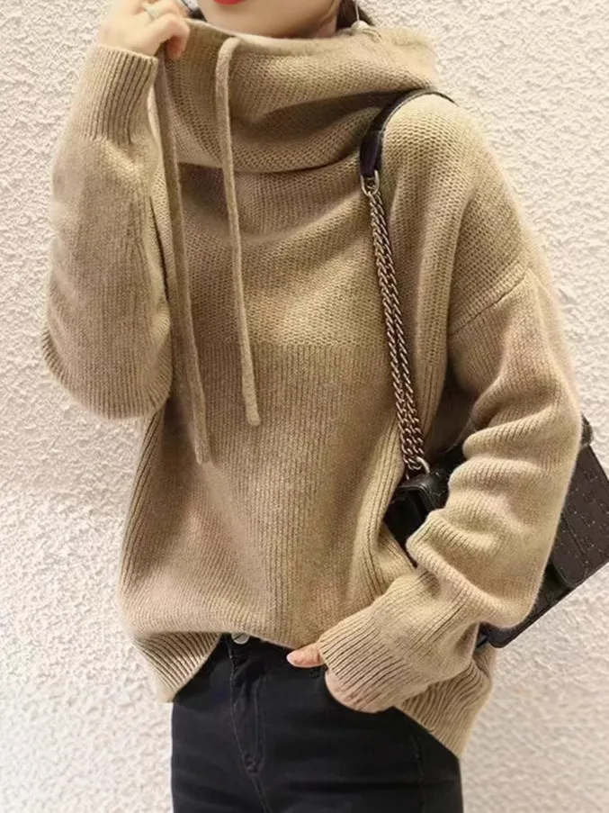 Women's Sweater Thicken Lazy Style All-match Long-sleeved Autumn Winter Warm Casual Sweater For Women - Camel