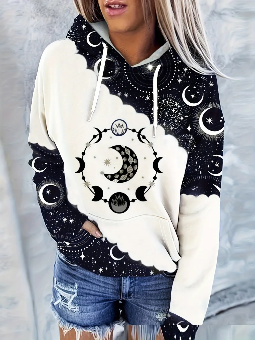 Digital Printing Drawstring Ladies Hoodie Casual Long Sleeve - Ch9417-Xl