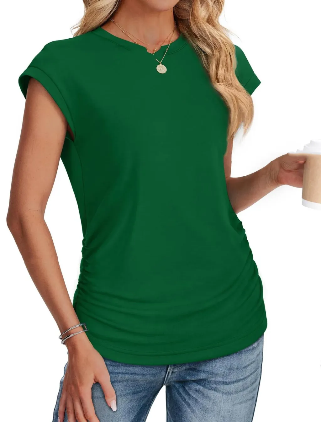 European And American Ladies Vest Solid Color Round Neck - Green