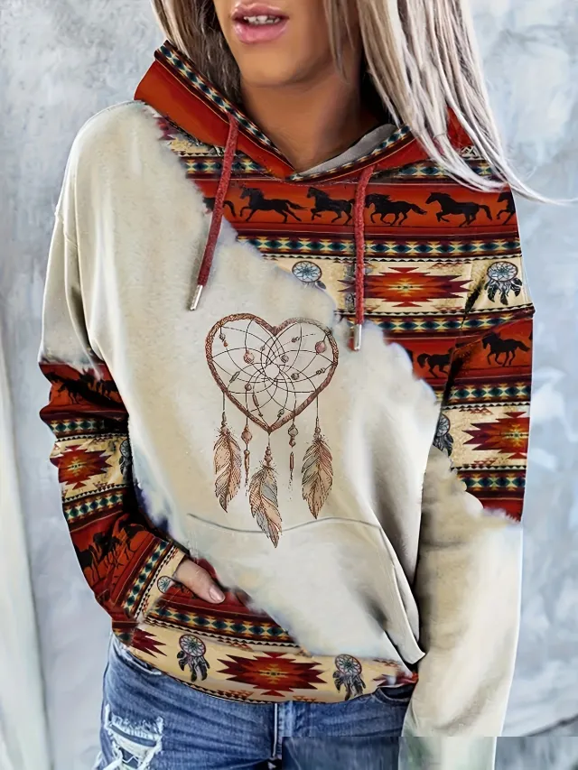 Digital Printing Drawstring Ladies Hoodie Casual Long Sleeve Ch9416 4Xl - Shop at LoveMi