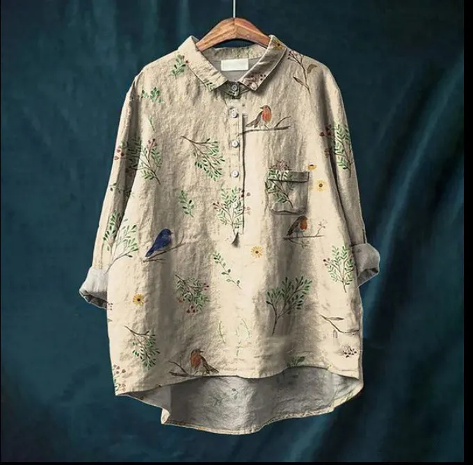Graffiti Printing Lapel Single Breasted Long Sleeve Shirt - Bj155123467446-L