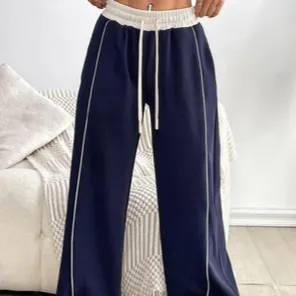 Fashionable Side Reflective Striped Sports Pants - Navy
