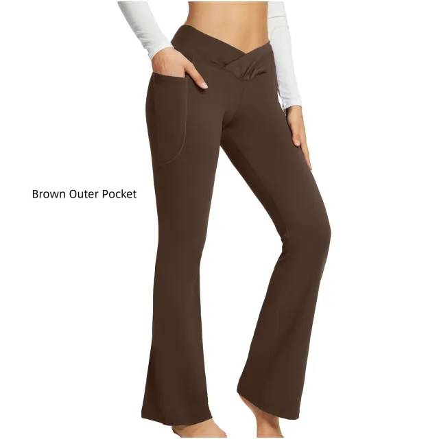 High Waist Slim Fit Wide Leg Yoga Pants Women Brown - Shop at LoveMi