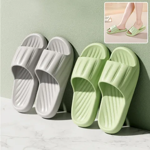 Fashion Solid Color Striped Home Slippers Summer Thick Bottom