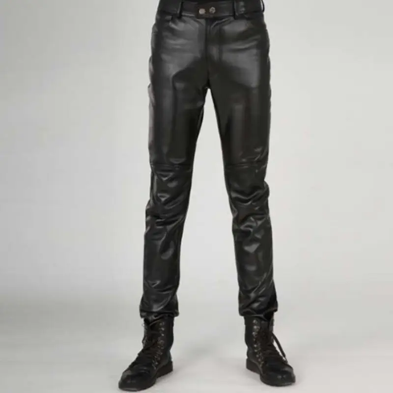 Men's Leather Pants Motorcycle Leather Stitching PU Trousers