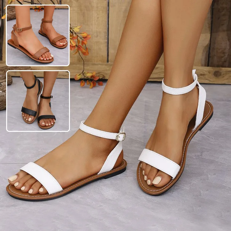 One-straped Flat Sandals Summer Buckle Roman Shoes Fashion Simple