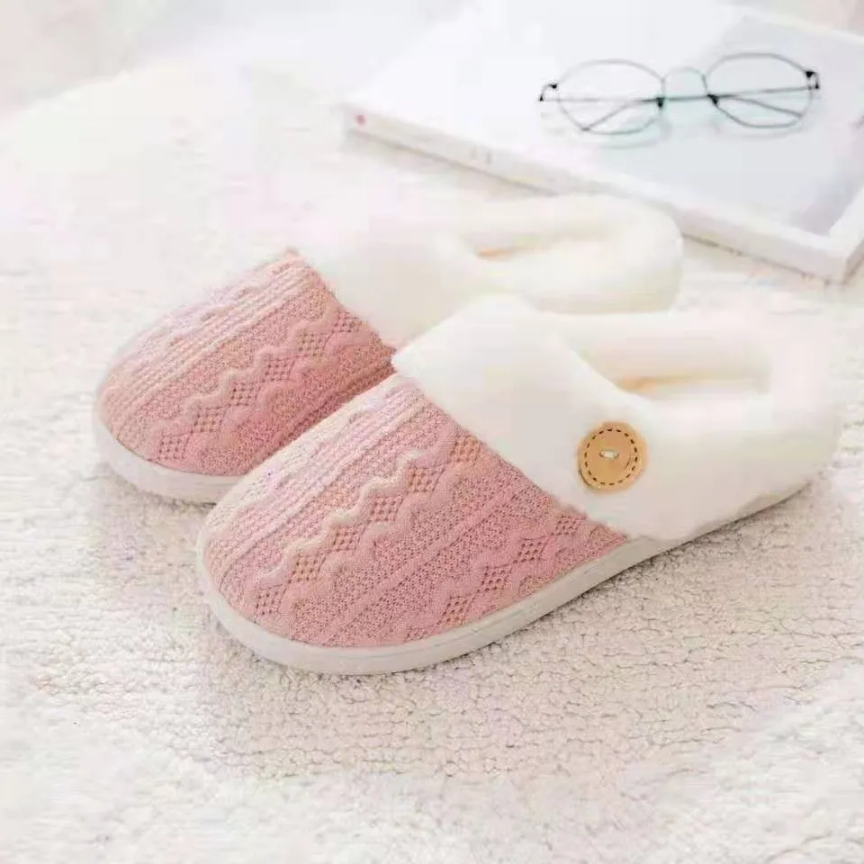 Slippers Confinement Shoes, Cotton Slippers European Size Wool Slippers - Pink