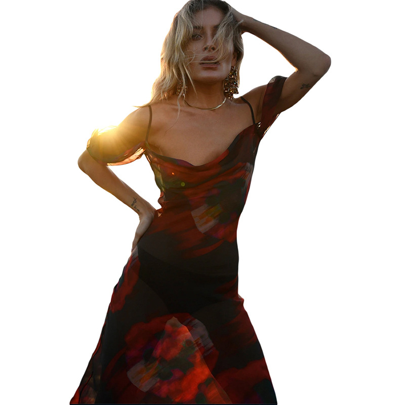 One-shoulder Low-cut Mid-length Dress