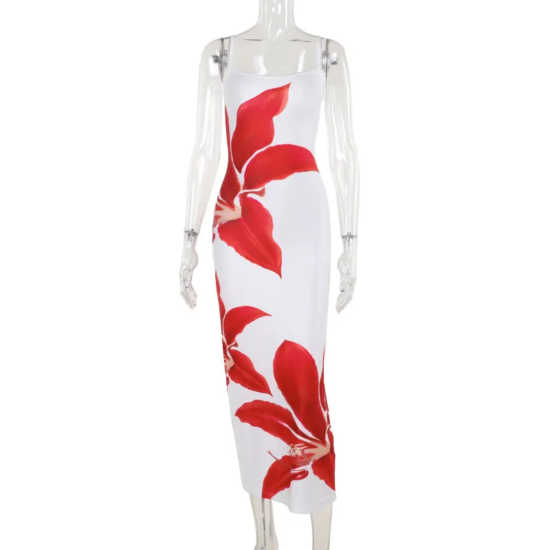 European And American Style Flower Strap Dress Women - White