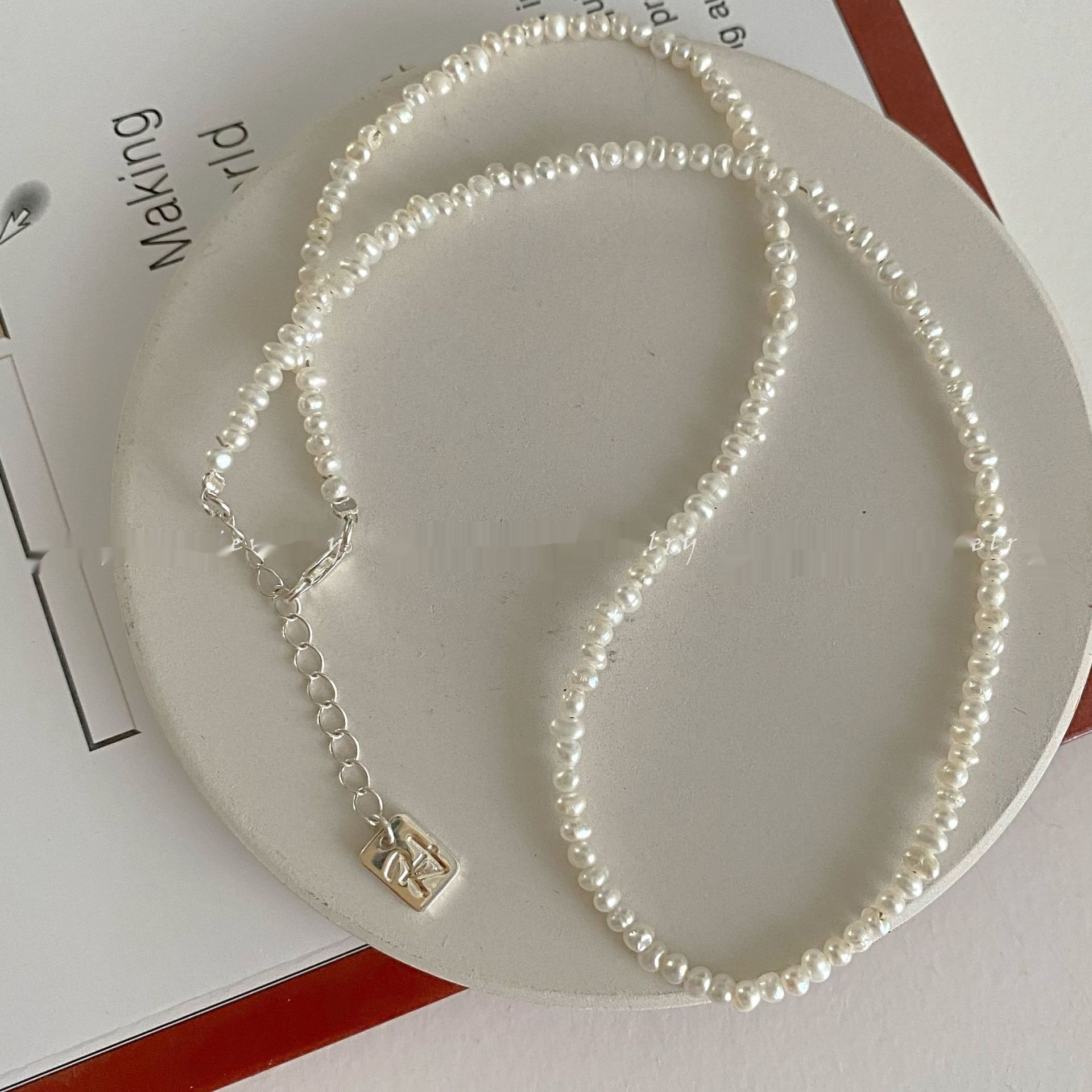 Natural Pearl Vintage Sterling Silver Irregular Women's Necklace Girlish Style