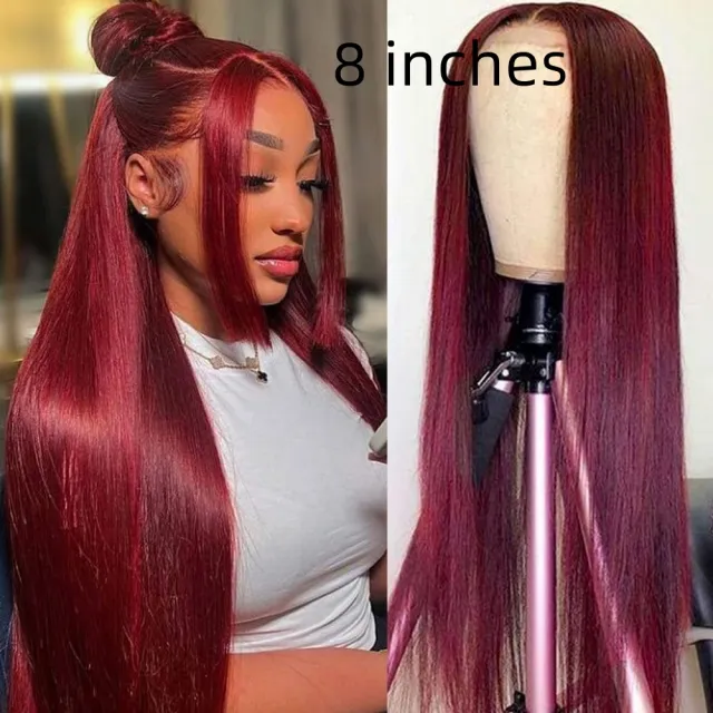 Full head Red Long Straight Lace Human Wig Wine Red - Shop at LoveMi