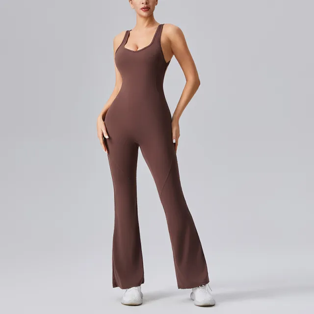 European And American Backless Sleeveless Jumpsuit Women Coke Tea Coffee Color - Shop at LoveMi