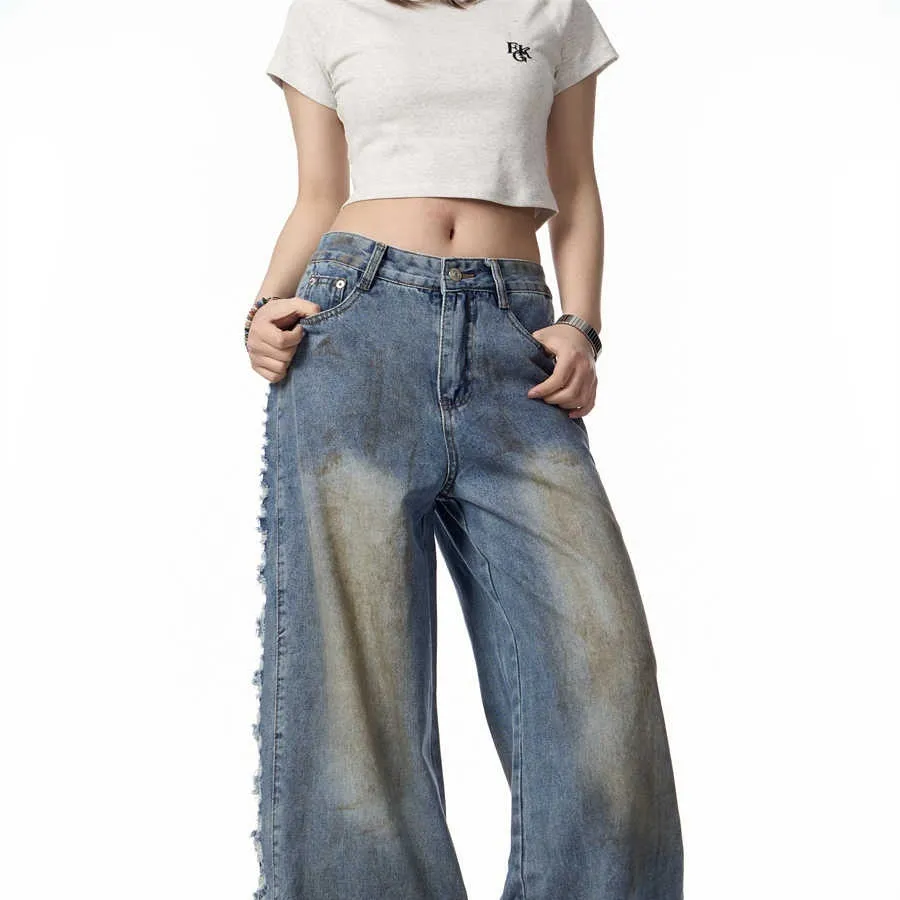 American Retro Gradient Jeans For Women's High Street - Retro Blue