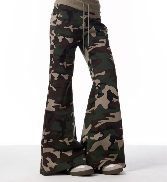 Women's Low Waist Overalls Flanging Jeans - Camouflage Color