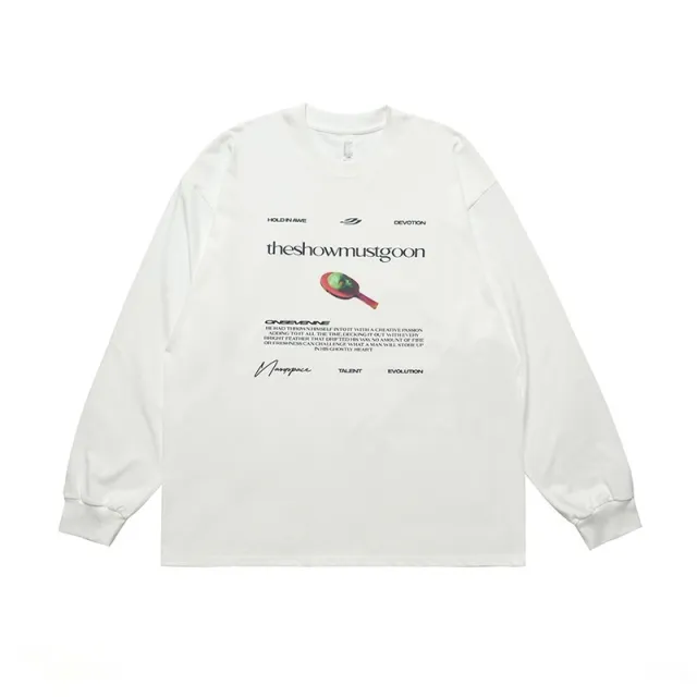 American Street Abstract Letter Printed Cotton Long sleeved T shirt White - Shop at LoveMi