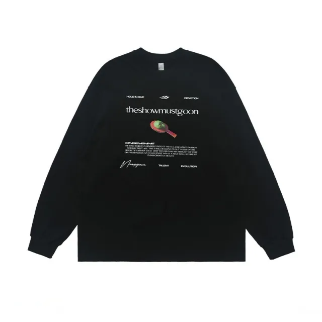 American Street Abstract Letter Printed Cotton Long sleeved T shirt Black - Shop at LoveMi